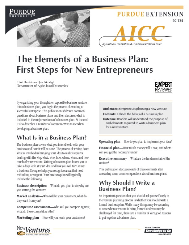 The elements of business plan first step for new Enterpreneur